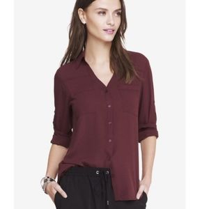 EXPRESS Slim Fit Portofino Shirt - Burgundy